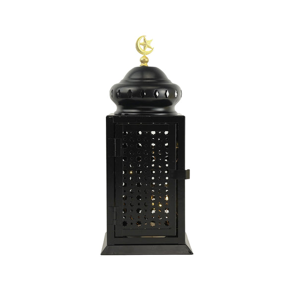 Black Crescent Moon Dome LED Lantern with Intricate Moon Star Cutouts (24206-4)