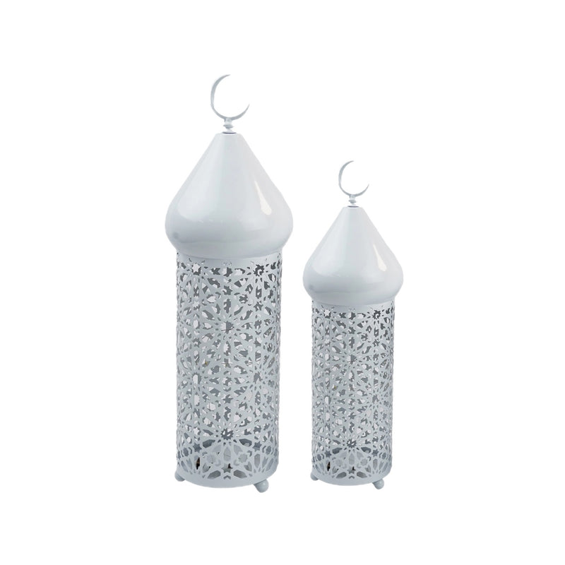 White Set of 2 Minaret LED Lanterns