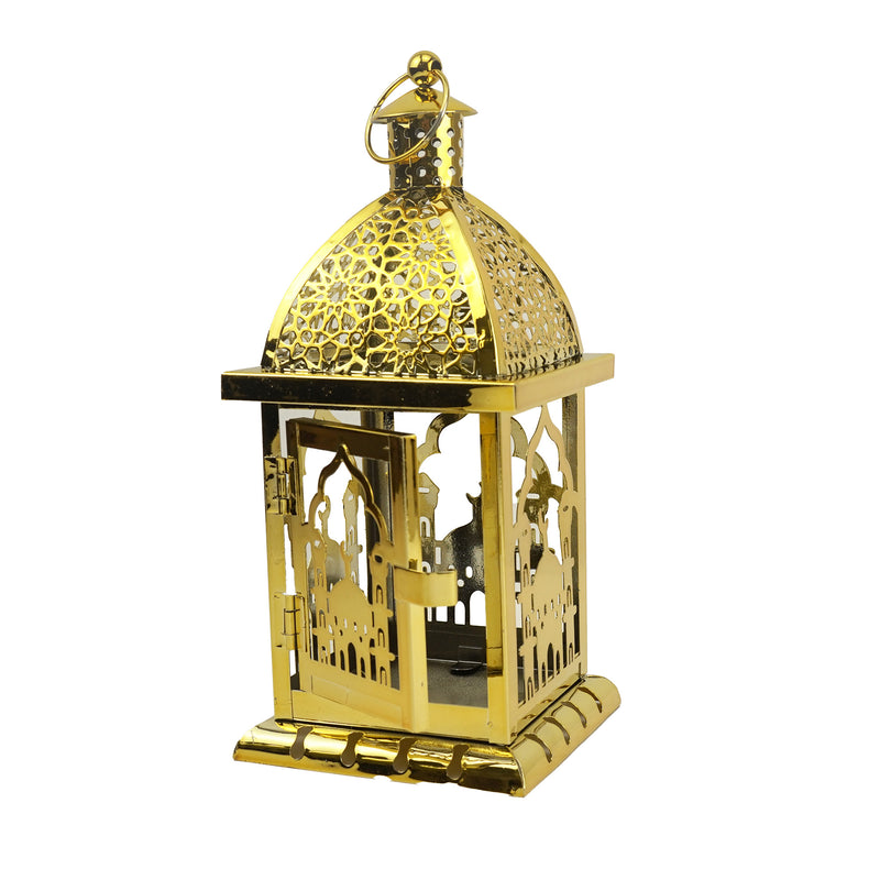 Set of 2 Gold Mosque Metal Tea Light Candle Lanterns