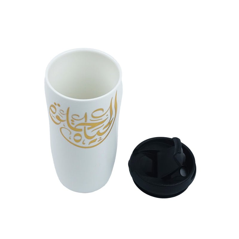 Black White Calligraphy Glass Cold Water Drinks Flask Cup With Lid (SJ-1108-13)