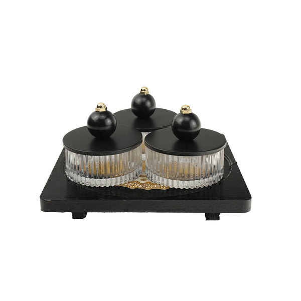 Black Solid Wood Tray with Glass Snack Jars (7712-11)