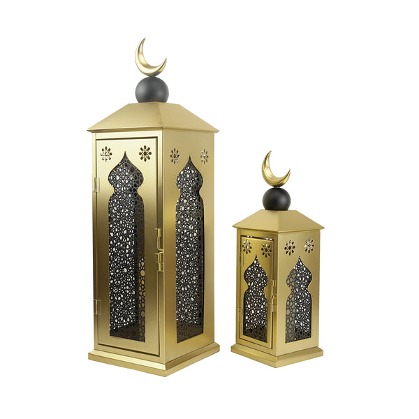 Large Gold and Black Lantern Set with Crescent Moon Accents (24721-3)