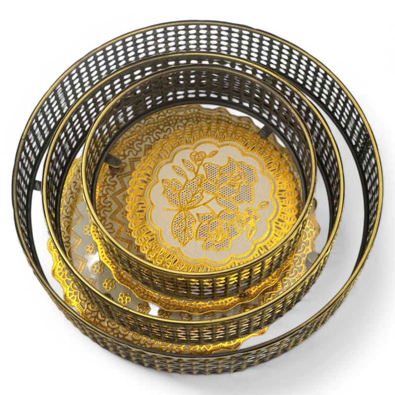 Decorative Brass Serving Bowls with Leaf Design Lid (7712-3)