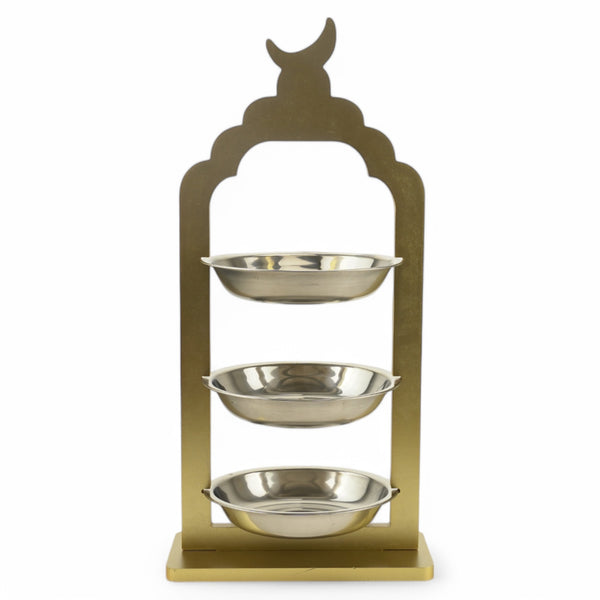 3-Tier Gold Stand with Stainless Steel Plates (2408233-1)