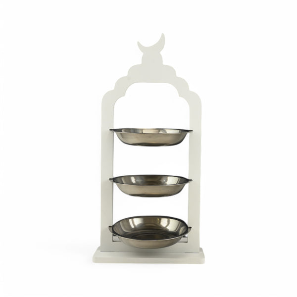 Crescent Design 3-Tier White Stand with Stainless Steel Plates (2408232)