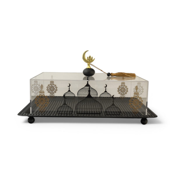 Black Serving Tray Mosque With Mosque Silhouette Design Acrylic Lid (24862-1)