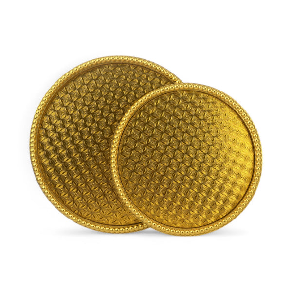 Set of 2  Golden Round Trays for Ramadan & Eid With Beaded Edge (2408207)