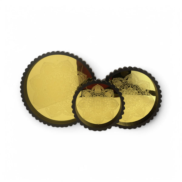 Set of 3 Gold Mandala Design Round Tray Set with Beaded Edges (GS2414)