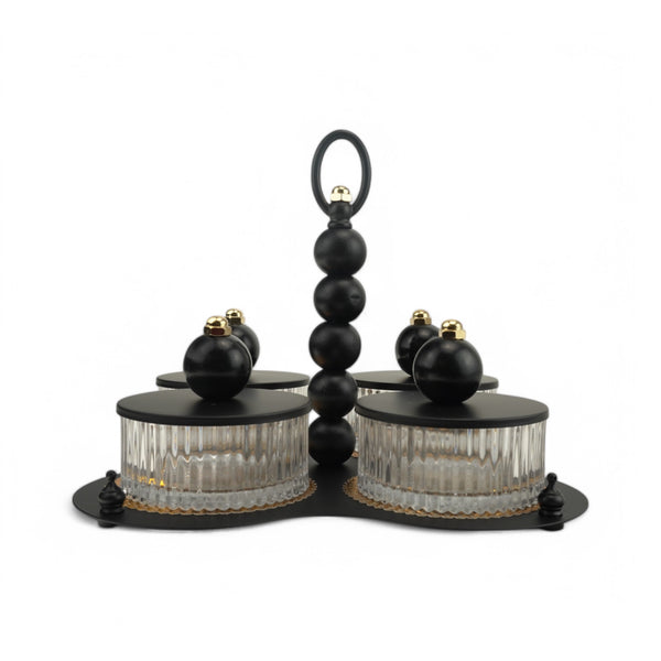 Black Ramadan Treats Holder With Glass Jars (7712-13)