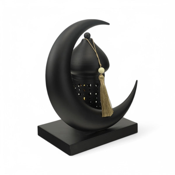 Black Crescent Moon LED Lantern with Tassel (24778-2)