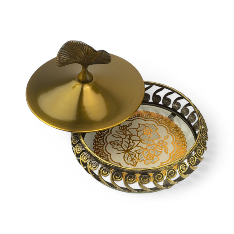 Gold Decorative Serving Dishes with Floral Design Lid (7712-1)