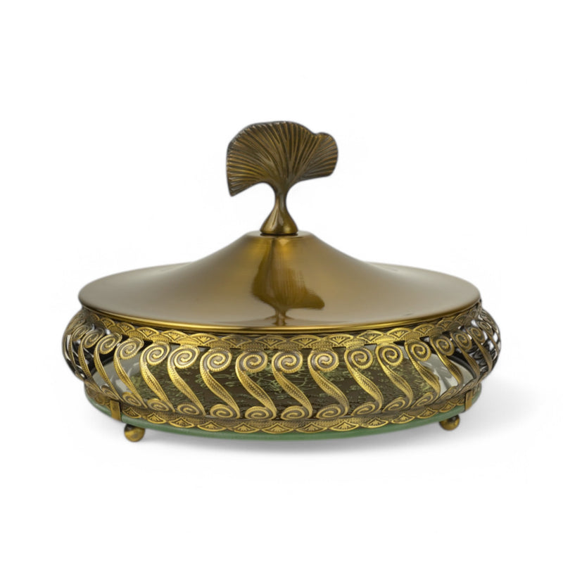 Gold Decorative Serving Dishes with Floral Design Lid (7712-1)