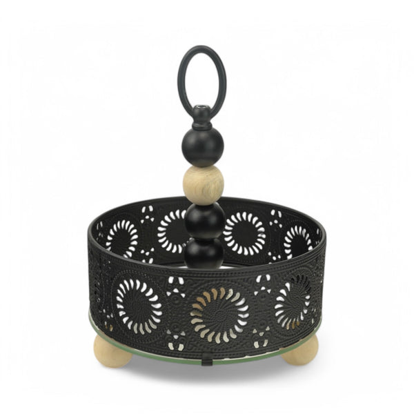 Decorative Single-Tier Black Metal Tray for Ramadan and Eid (7712-9)