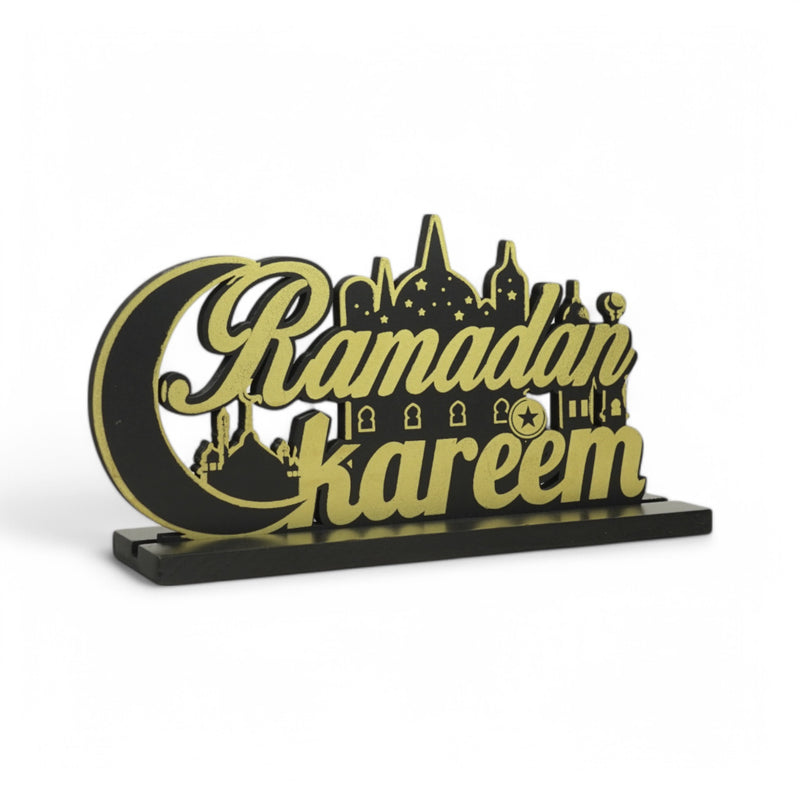 Gold "Ramadan Kareem" Tabletop Decor with Crescent and Mosque Design