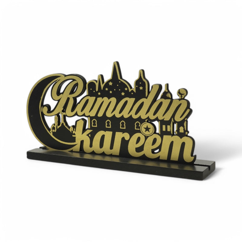 Gold "Ramadan Kareem" Tabletop Decor with Crescent and Mosque Design