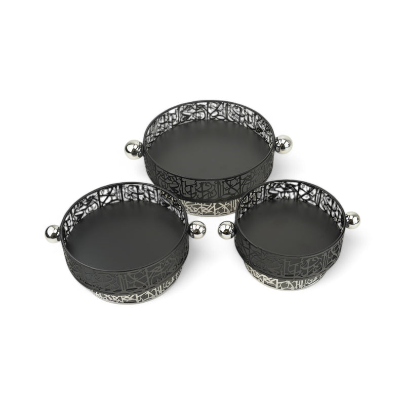 Black Arabic Calligraphy Serving Bowls With Silver Base (24812)