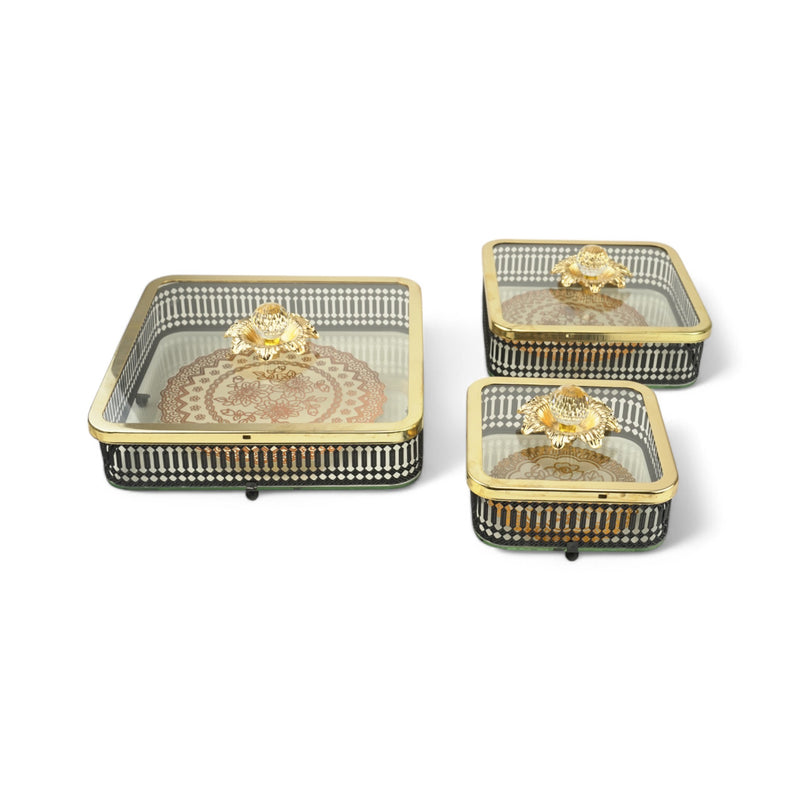 Black & Gold Crystal-Handled Serving Boxes for Ramadan & Eid (7712-5)