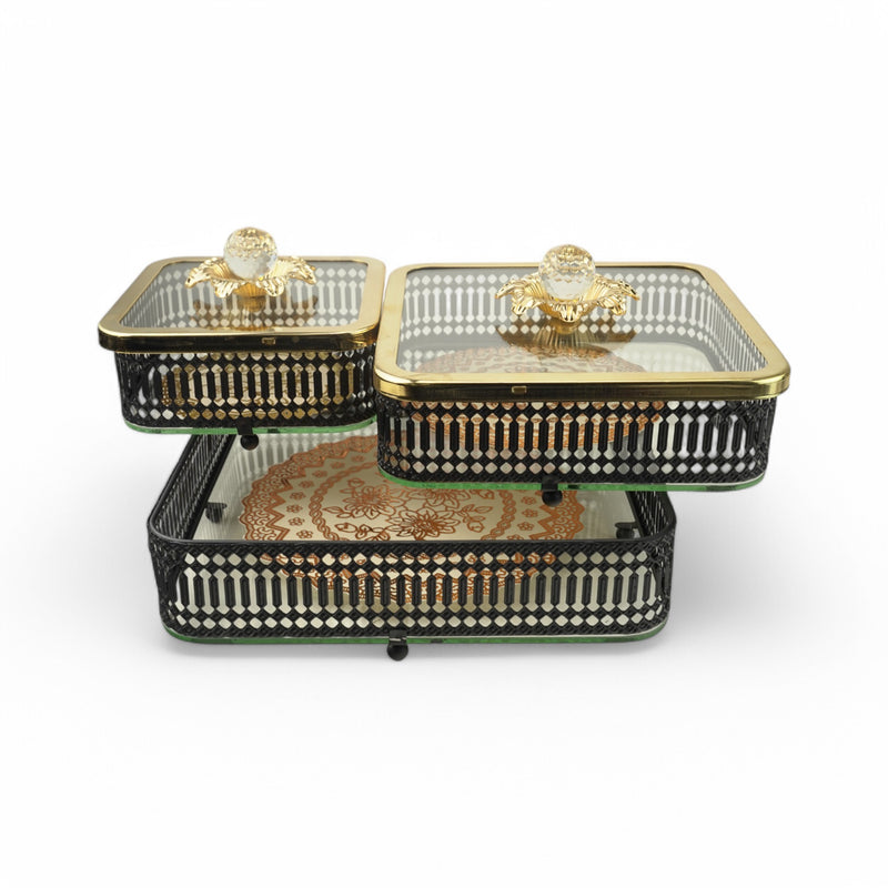 Black & Gold Crystal-Handled Serving Boxes for Ramadan & Eid (7712-5)