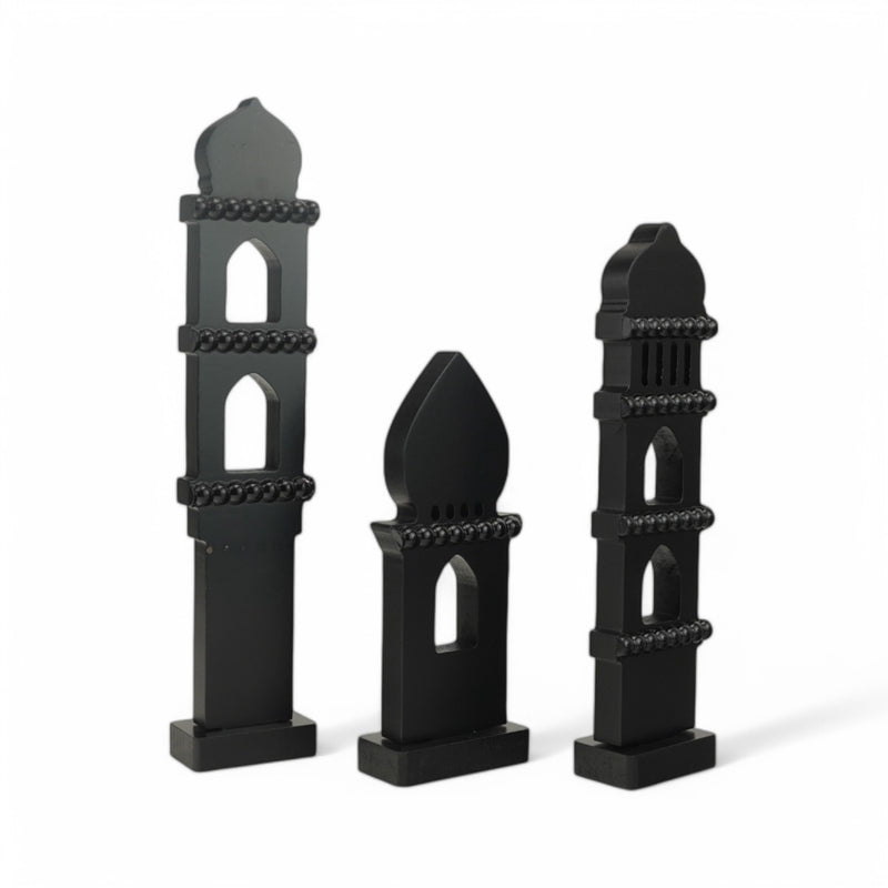 Set of 3 Black Decorative Islamic Minaret Set (2408214-2)