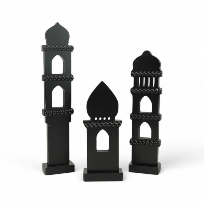 Set of 3 Black Decorative Islamic Minaret Set (2408214-2)