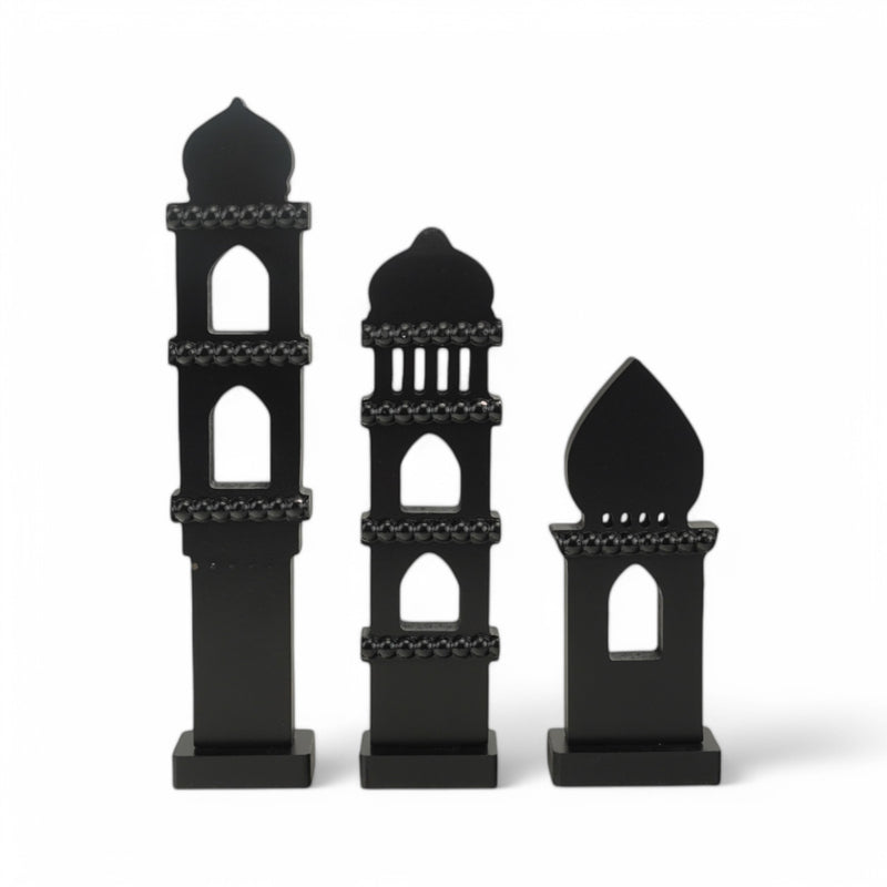 Set of 3 Black Decorative Islamic Minaret Set (2408214-2)