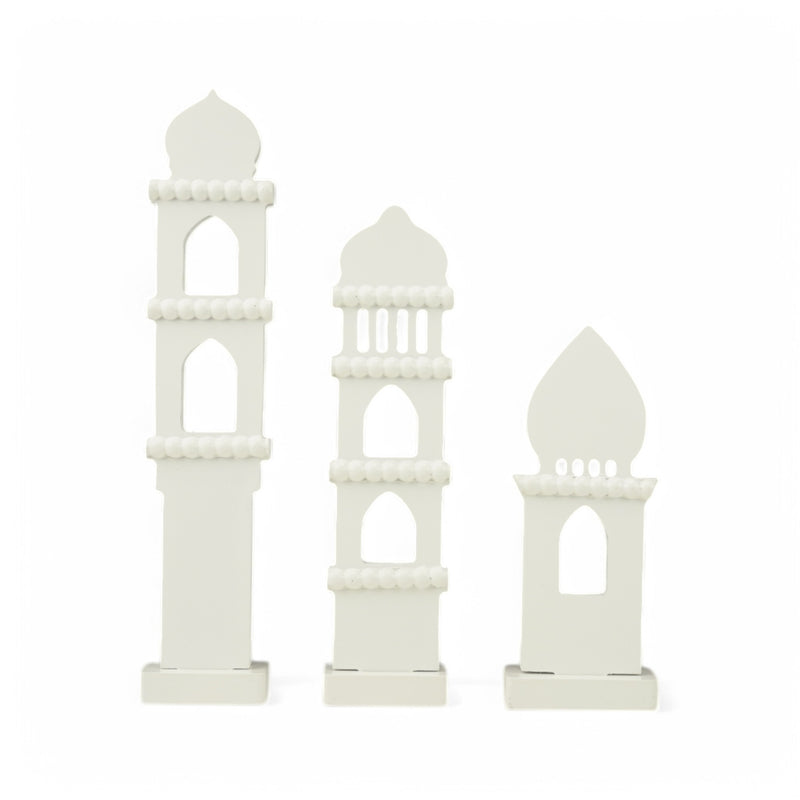 Set of 3 White Decorative Islamic Minaret Set (2408214-1)