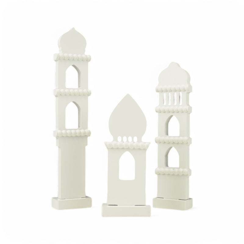 Set of 3 White Decorative Islamic Minaret Set (2408214-1)