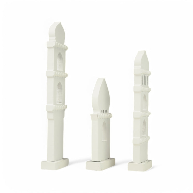 Set of 3 White Decorative Islamic Minaret Set (2408214-1)