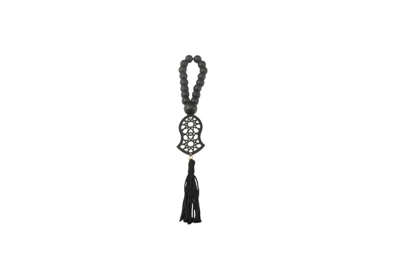 Pack of 2 Black Beaded Wooden Hanging with Ornamental Pendant and Tassel