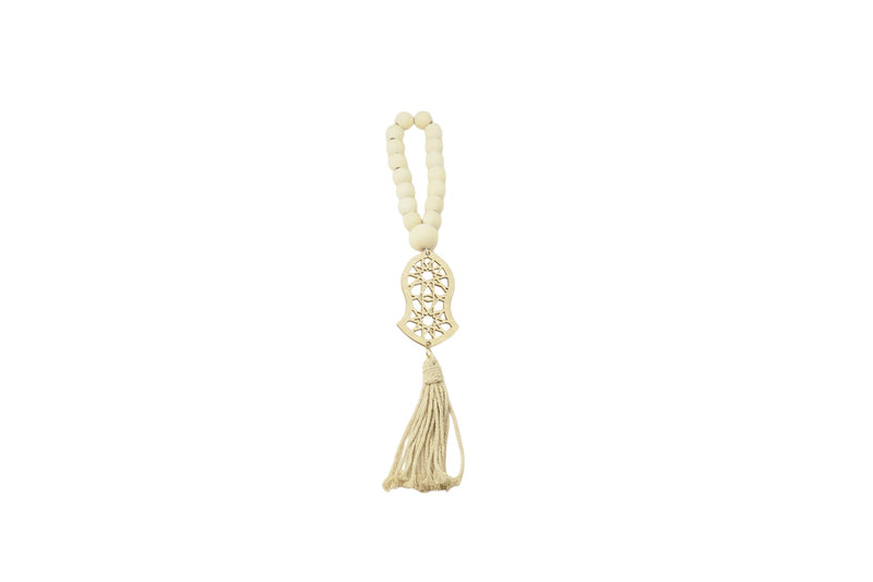 Pack of 2 Natural Wooden Beaded Hanging Tassel with Intricate Ornament Design