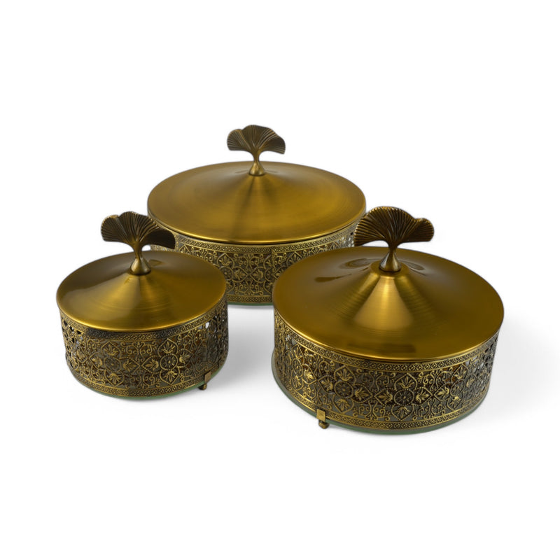 Copper Floral Design Metal Containers – Set of 3 (7712-4)