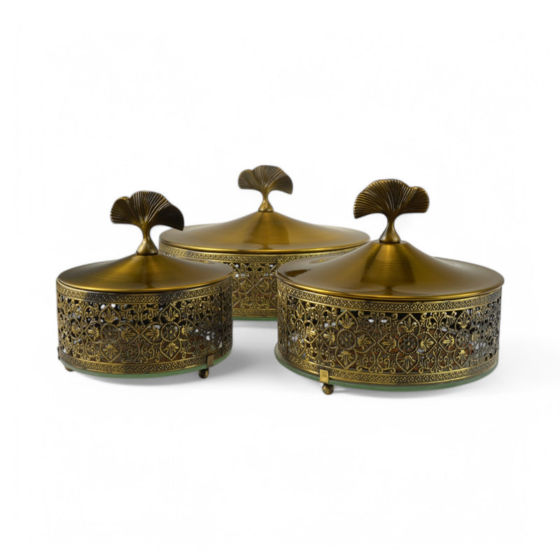 Copper Floral Design Metal Containers – Set of 3 (7712-4)