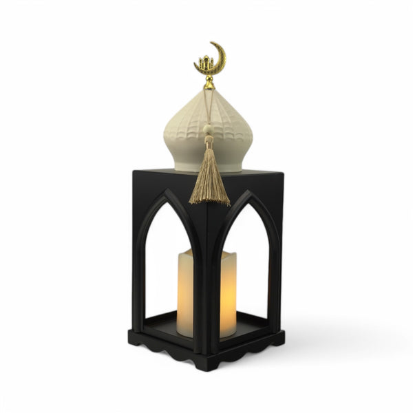 Decorative Mosque-Inspired BLACK LED Lantern with White Dome (24783-4)