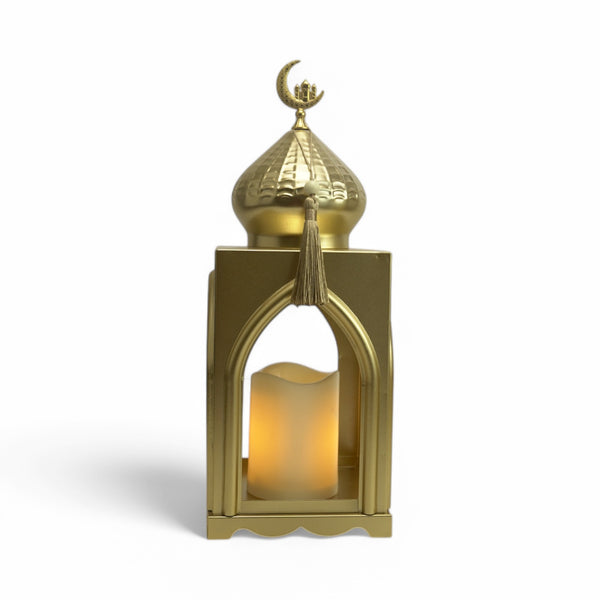 Gold Dome Lantern with Crescent Moon and LED Candle (24783-3)