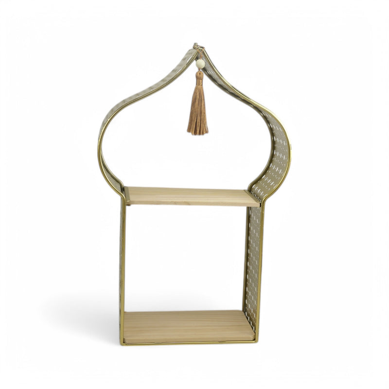 Set of 3 Gold Minaret Stands with Wooden Shelves (2460789-3)