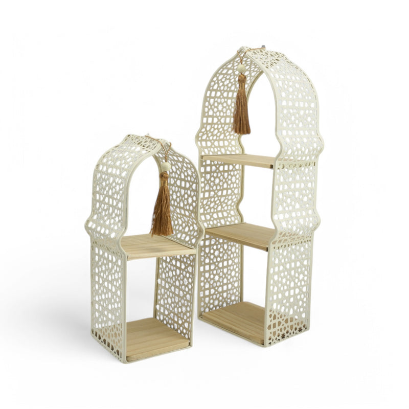 Set of 2 Geometric Ivory Stands with Wooden Shelves (24610-2)