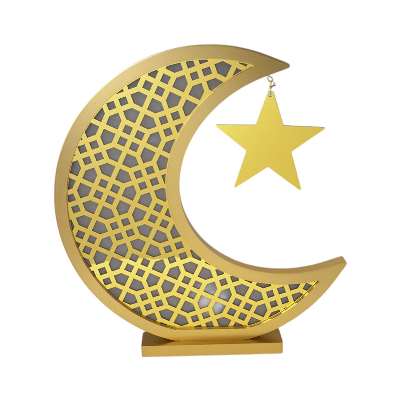 Giant Gold Crescent Moon With Star Wooden Stand (2408222-2)