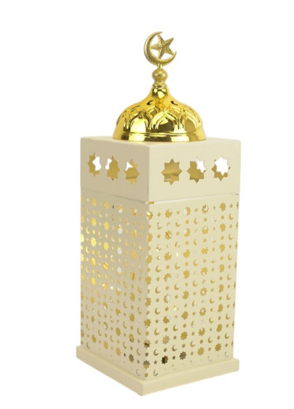 Large Ivory and Gold Lantern with Removable Crescent Dome (24779-4)