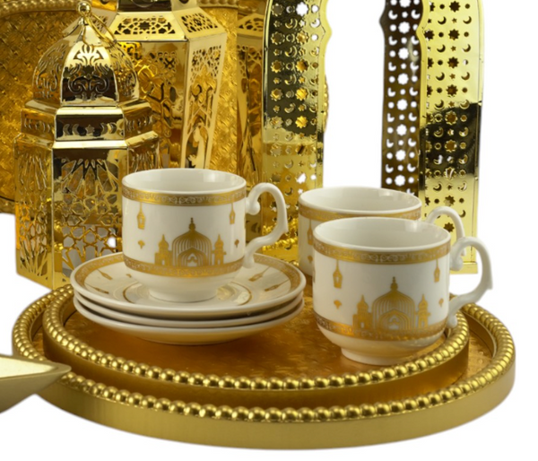 Set of 6 Golden Mosque Design Porcelain Cup & Saucer (RS-9255)