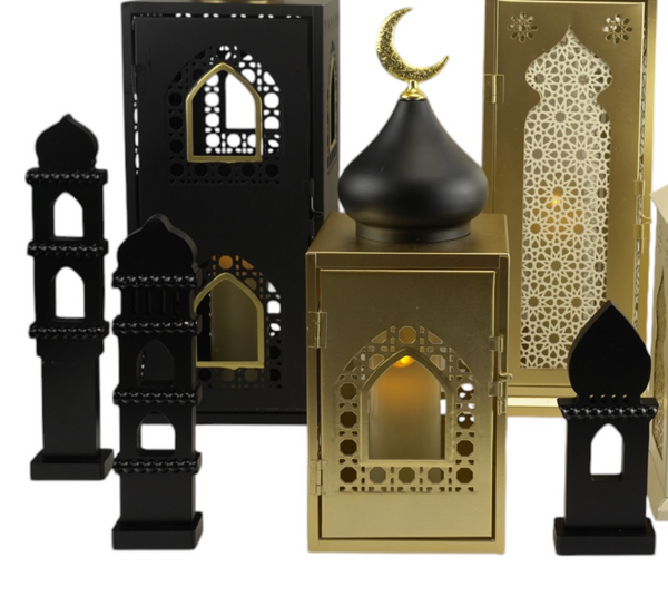 Set of 3 Black Decorative Islamic Minaret Set (2408214-2)