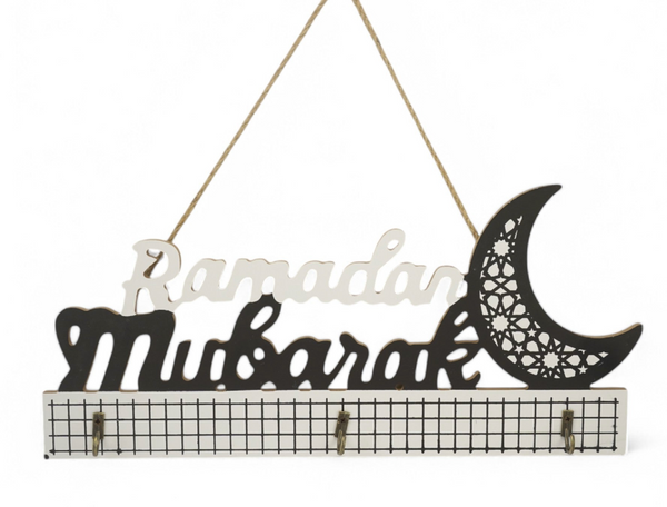 "Ramadan Mubarak"  Crescent Mosque Wall Hanging With Hooks