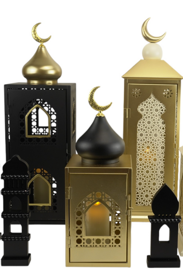 Large Gold Lantern With Black Dome Lantern Set (24735-5)