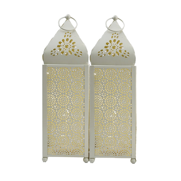 Twin Pack of Off-White Metal & Glass Tea Light wire Lantern (4008L)