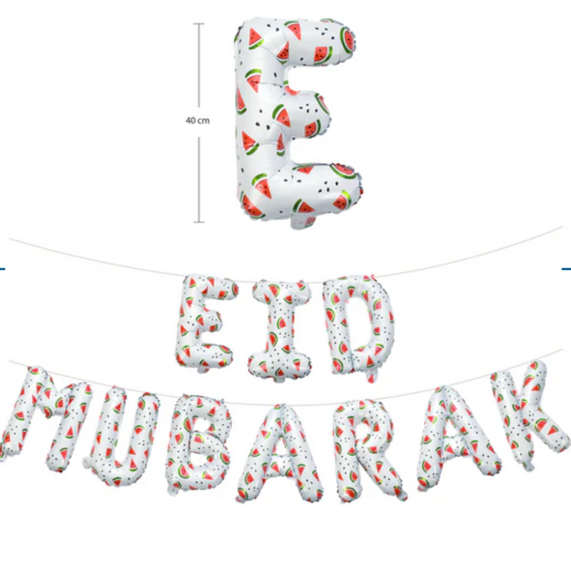 Eid Mubarak Palestine Themed Decoration| Eid Mubarak Watermelon Foil Letter Balloons Hanging Decoration White