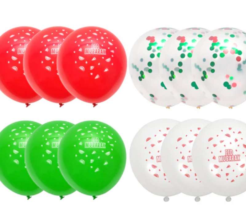 Eid Mubarak Palestine Themed 12 Balloons - Watermelon Decoration Latex Balloons