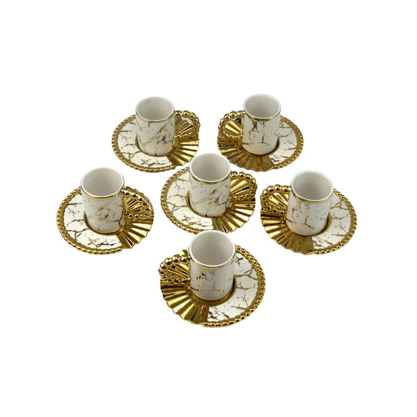 Set of 6 Golden Marble Cups & Fan Design Saucers (RS-6118)