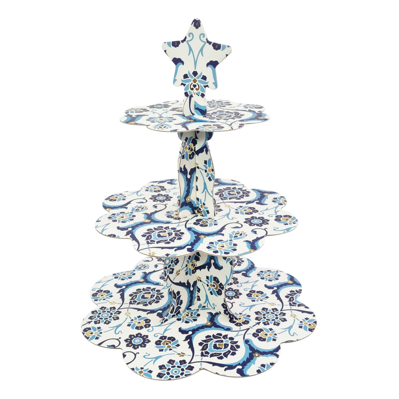 3-Tier Blue & White Turkish Ottoman Style Cardboard Cake Stand