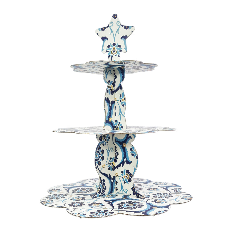 3-Tier Blue & White Turkish Ottoman Style Cardboard Cake Stand