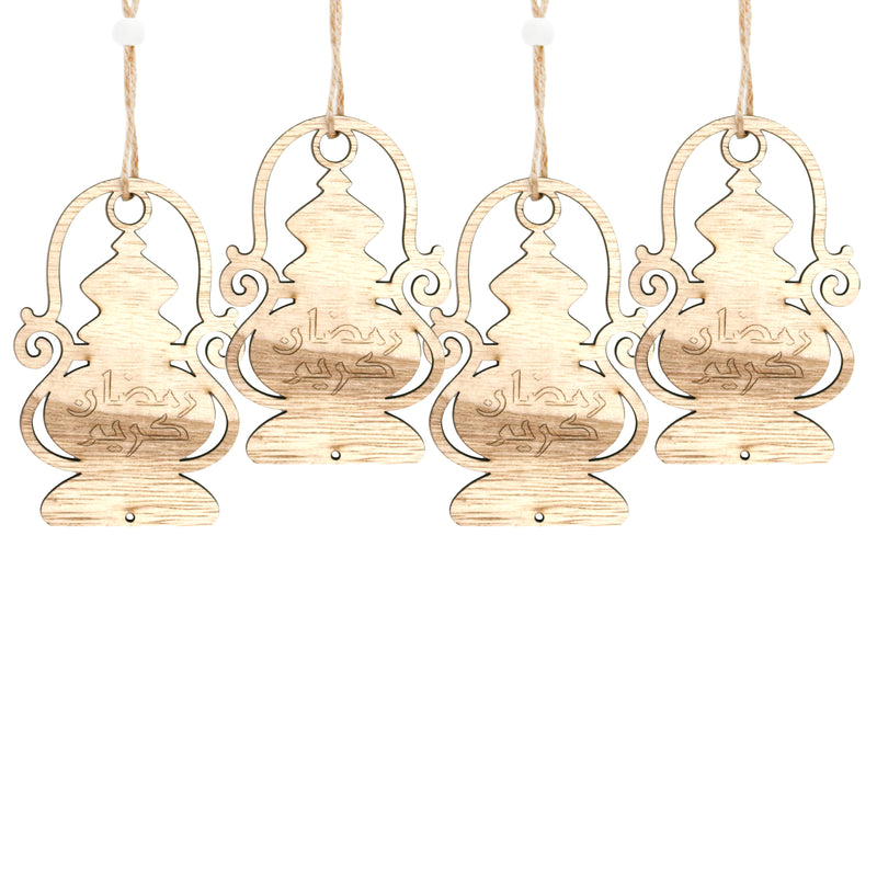 Small Natural Wooden Ramadan Kareem Hanging Lantern Hanging Decorations