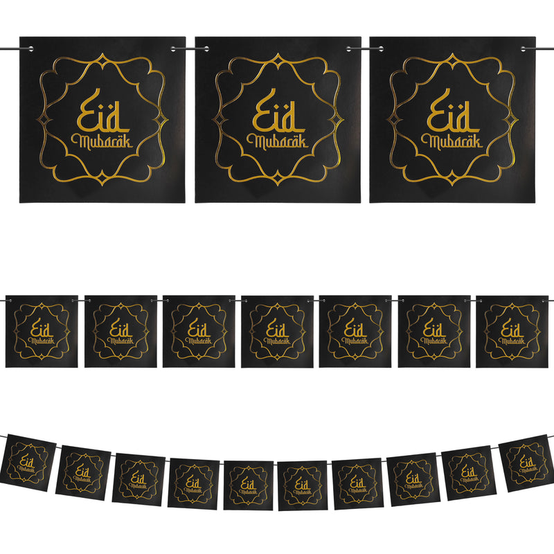 Black Square Eid Mubarak Card Bunting - 2 meters